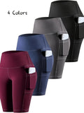 High Waist Tummy Control Biker Shorts for Women with Pocket – Stretch Knit Polyester Athletic Shorts for Gym, Yoga, Running & Cheerleading, Sizes XS–XXL, Burgundy & Navy