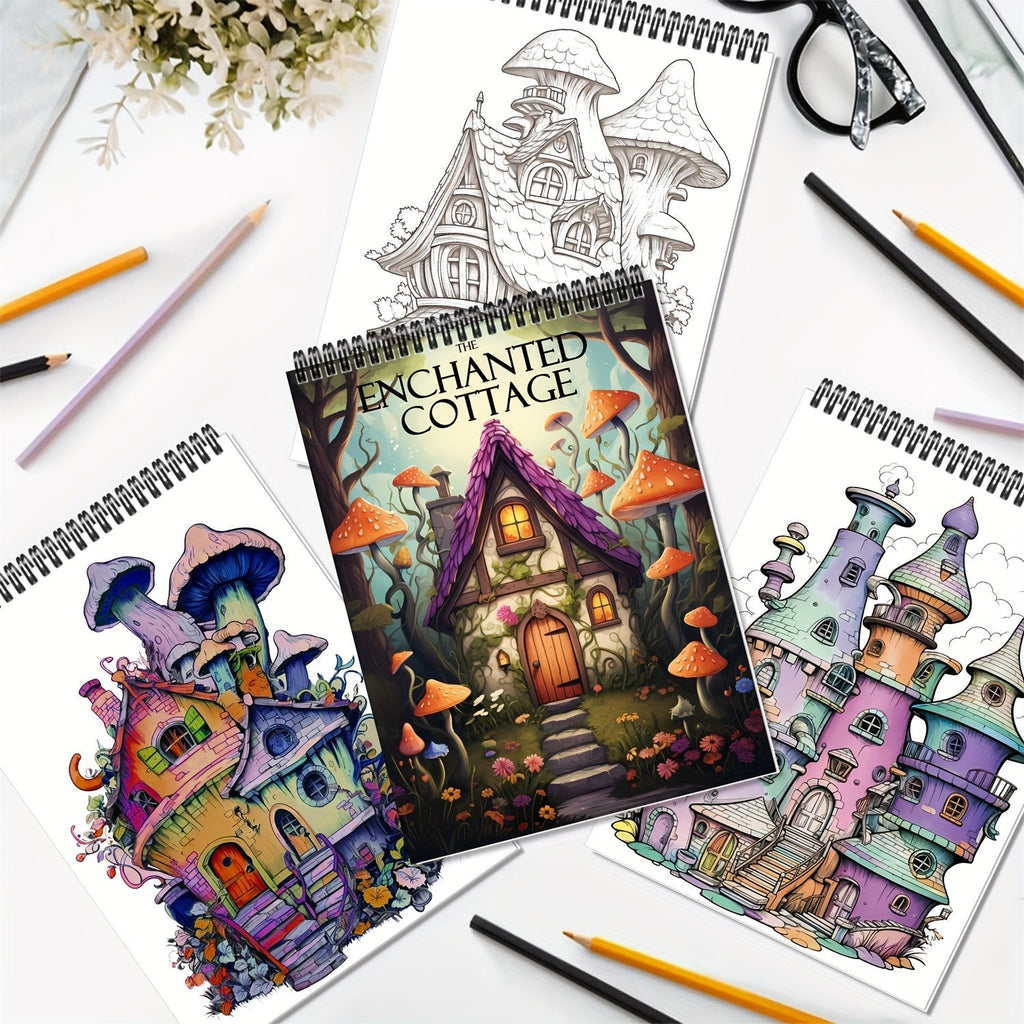 Adult Coloring Books Set of 5 with 150 Unique Designs – Spiral Bound Mindfulness Art Books Featuring Butterflies, Cats, Ocean, Cottage & Magical Wishes – Perfect Stress Relief Gift for Women, Men & Teens