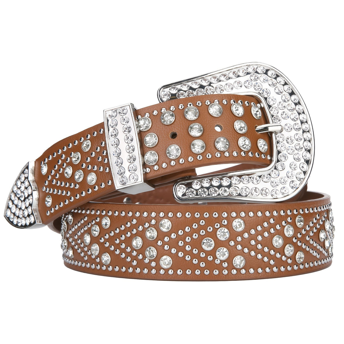 Studded Rhinestone Belt for Men & Women – Y2K Western Cowboy Cowgirl Bling Faux Leather Belt Gold Metal Buckle Punk Style 4 Colors Sizes 28 32 36 40 44 Festival Party Streetwear