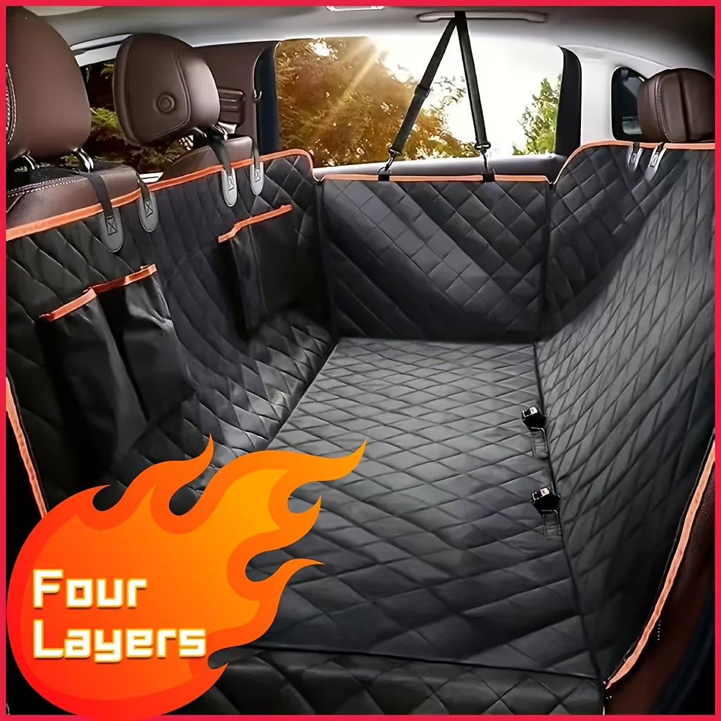 Dog Car Seat Cover Pet Hammock 600D Waterproof Scratch-Proof Rear Seat Protector with 4 Side Pockets & Non-Slip Backing – Universal Fit for Cars, Trucks & SUVs, All Dog Breeds