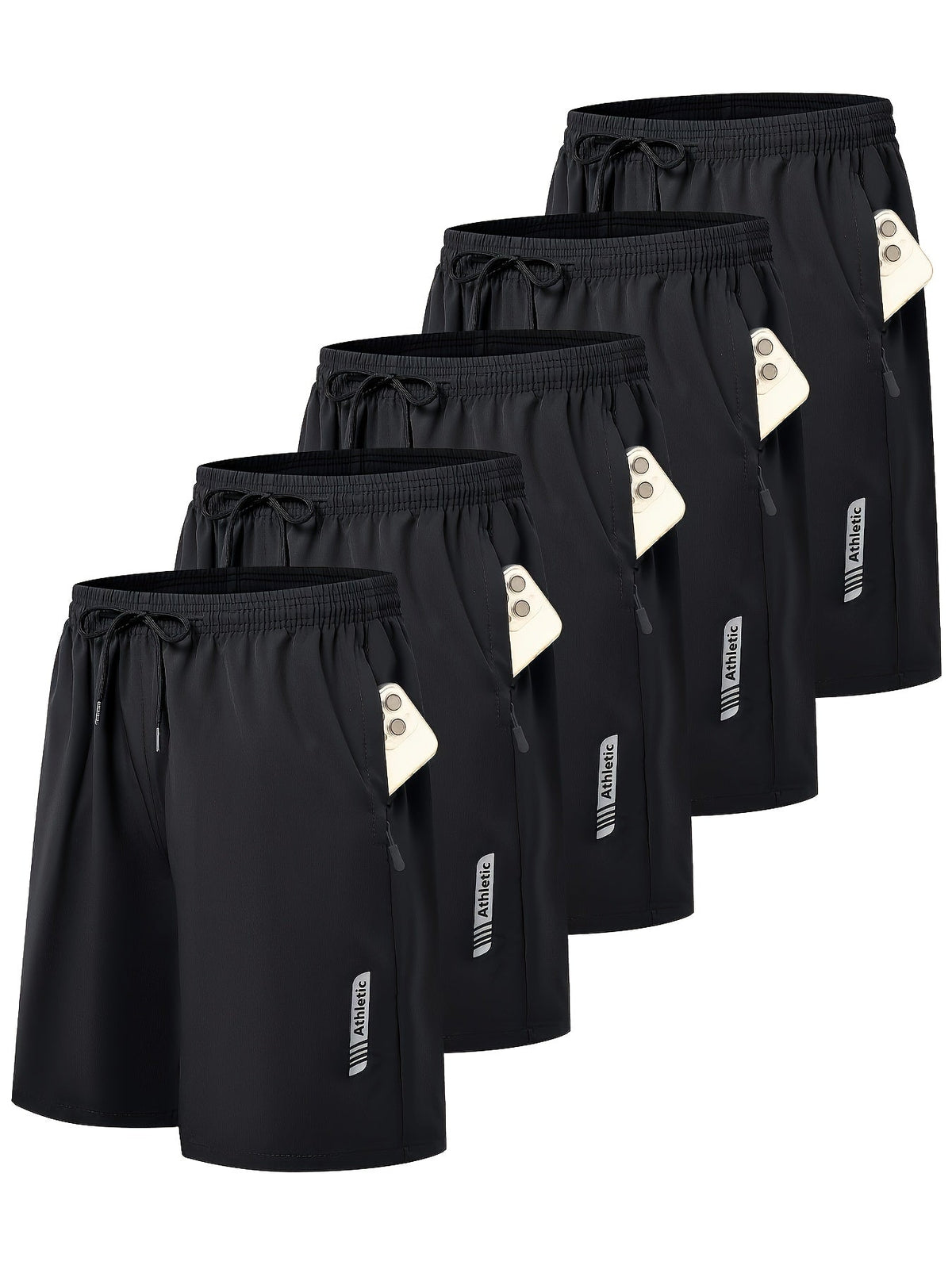Men's Athletic Shorts 5-Pack Quick-Dry with Side Zip Pocket – 95% Polyester Stretch Waistband Gym Workout Basketball Running Hiking Activewear, Sizes S–XXL Mix Colors