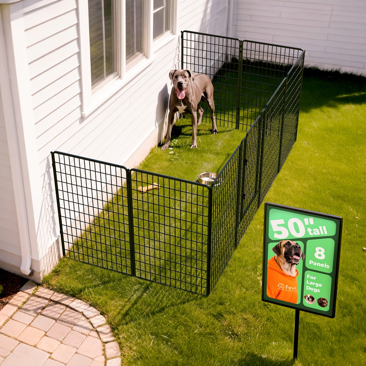 Heavy Duty Metal Dog Playpen with Gate 8 16 24 32 48 Panels 24 32 40 50 Inch Indoor Outdoor Pet Exercise Pen Fence for Large Medium Small Dogs Portable Yard Garden RV Camping by FXW