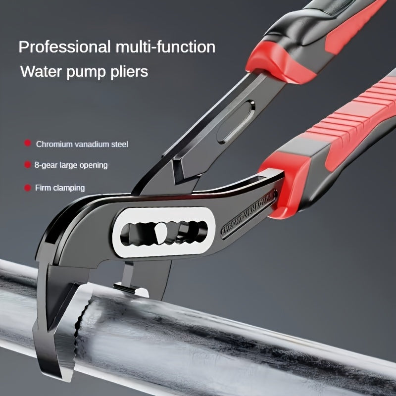 Heavy Duty Adjustable Water Pump Pliers 8 10 12 Inch Large Opening Quick Adjustment Channel Lock Style for Plumbing Pipeline Bathroom Construction Car Maintenance DIY Repair
