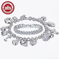 2PCS S925 Sterling Silver Bracelet Set for Women – CZ Tennis Bracelet & Retro Multi-Element Charm Bracelet, Classic Luxury Style, Sparkling Zirconia Mosaic, Perfect Daily Wear & Gift Set