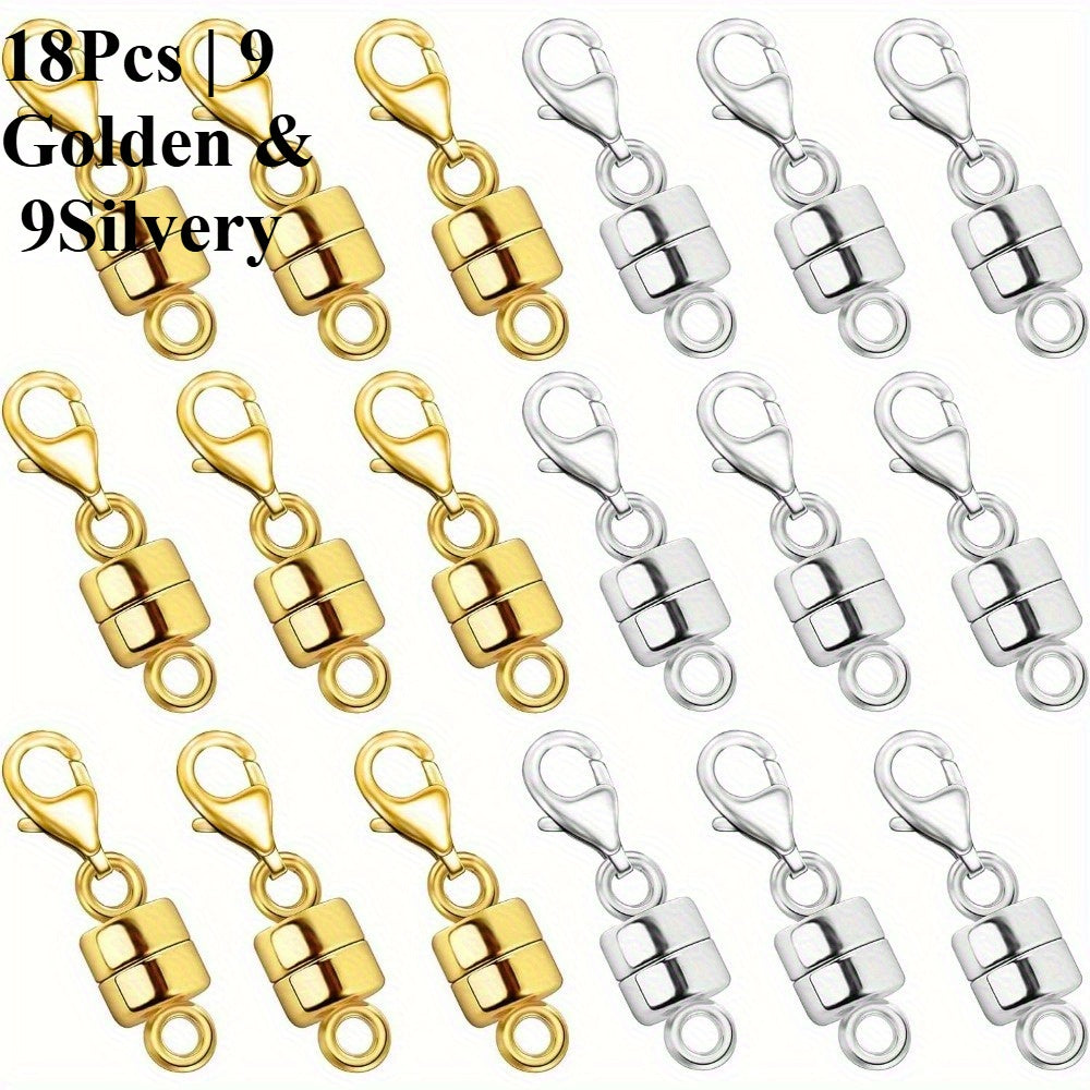 Magnetic Necklace Clasp Set 18 Pieces Gold and Silver – Magnetic Jewelry Clasp Converter with Lobster Clasps for Bracelets Necklaces Chains – Easy One-Hand Arthritis-Friendly Jewelry Fastener Gift