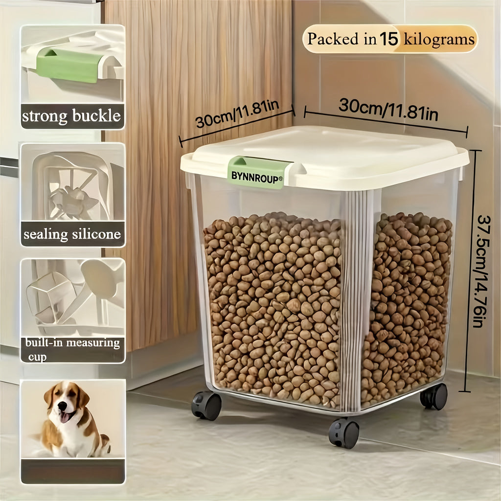 Pet Food Storage Container with Locking Lid & Scoop – Moisture-Proof Airtight Bin 6-55 lbs, Optional Wheels, Large Capacity for Cat & Dog Food, Grains & Flour