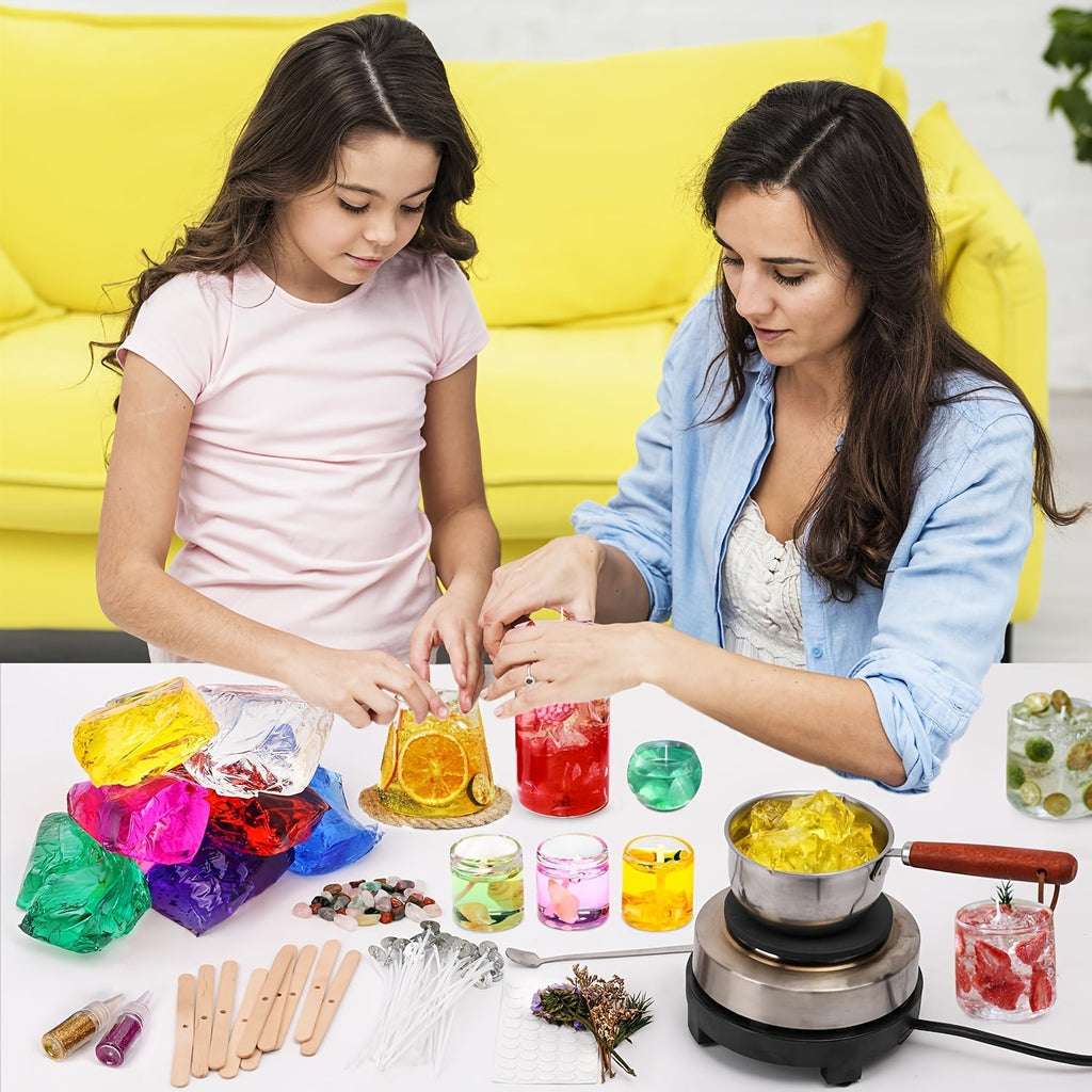 BlingFun Gel Candle Making Kit 400g Clear Jelly Wax 4 Colors 20pcs Wicks 20pcs Stickers 5pcs Wick Holders DIY Scented Candle Kit for Home Decor Craft Projects Beginner Candle Supplies