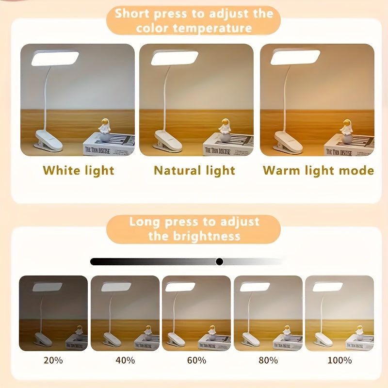 Adjustable LED Gooseneck Desk Lamp Touch Control Dimmable Color Temperature USB 18650 Rechargeable Battery Sunshade Indoor Task Light White