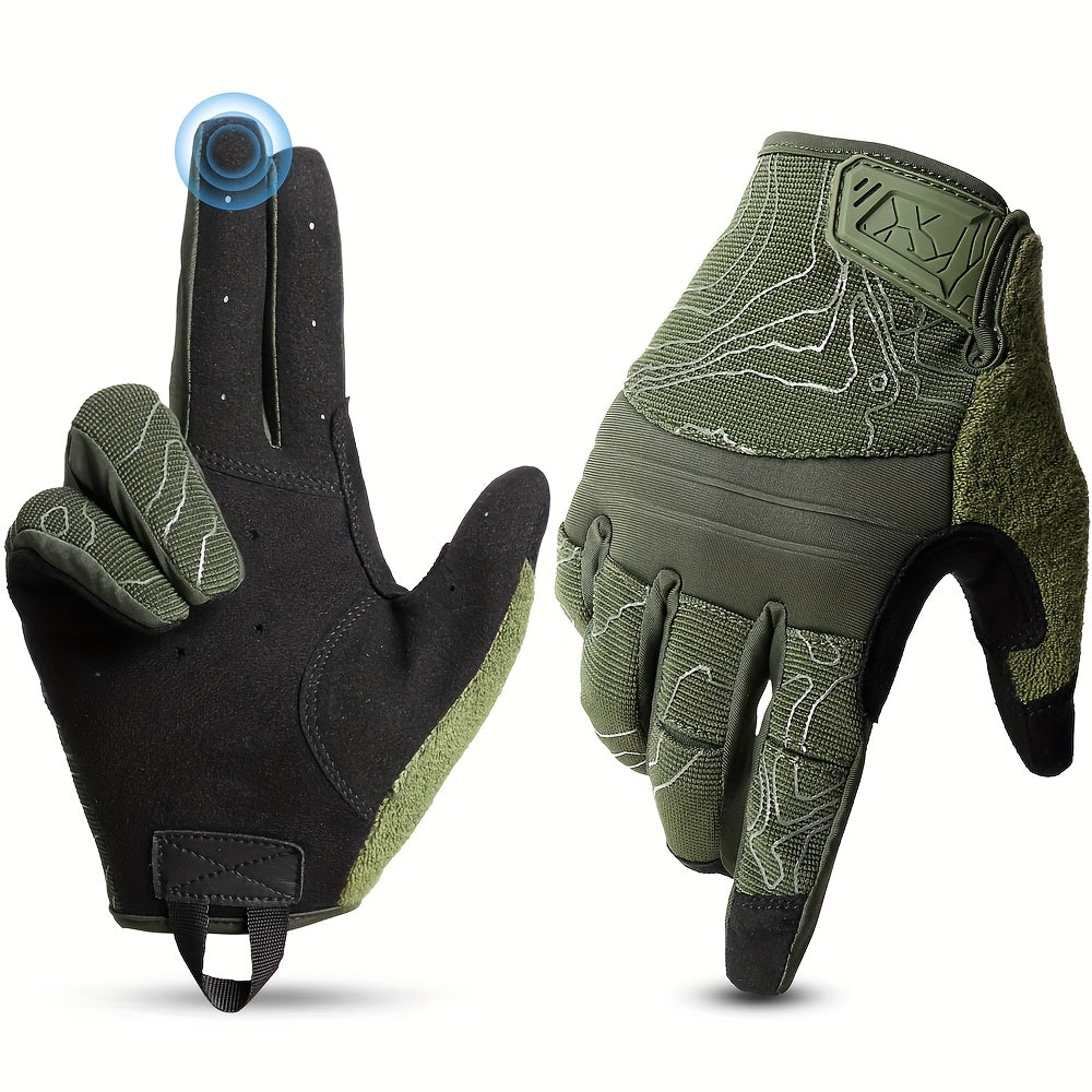 Breathable Tactical Full Finger Gloves with Touchscreen Tips – Anti-Slip Professional Gloves for Driving Cycling Shooting Outdoor Sports Men Women S L XL Black Green