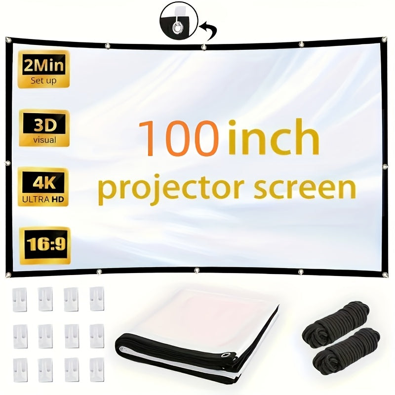 Portable Projector Screen 4K HD 72 100 120 Inch 16:9 Foldable Wrinkle-Free Outdoor Indoor Movie Screen 160° Wide View Dual-Sided for Home Theater Camping Party Presentations