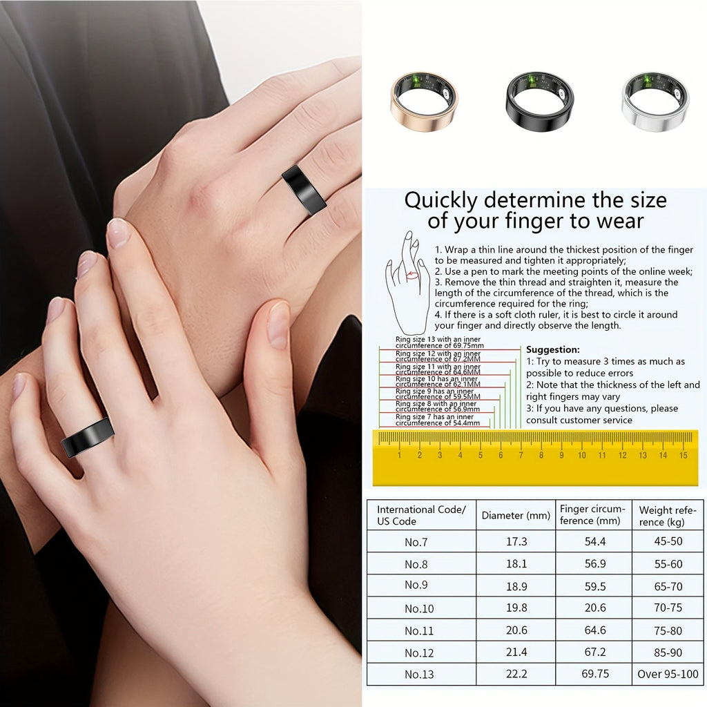 Smart Ring Health Fitness Tracker Bluetooth 5.3 IP68 Waterproof Sport Mode Pedometer Sleep Step Calorie Stress Body Temp Period Tracker for Men Women Android iPhone Gift