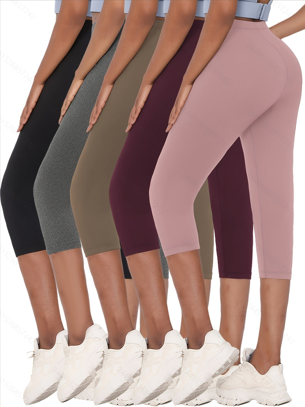 Women's Capri Pants 5-Pack Super Soft No See-Through High-Stretch Skinny Fit Solid Color Yoga Sports Leggings – LUCKYUM XS-XXL