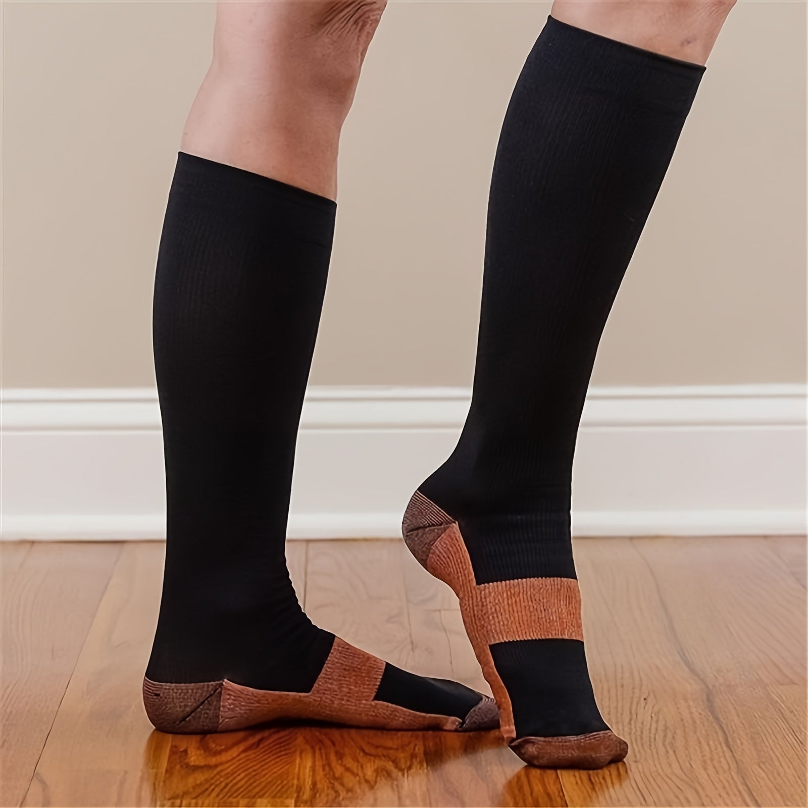Copper Compression Socks 10 Pairs for Women & Men – Knee High Circulation Support Socks for Running Cycling Climbing Athletic Daily Wear S M L XL XXL Black Skin