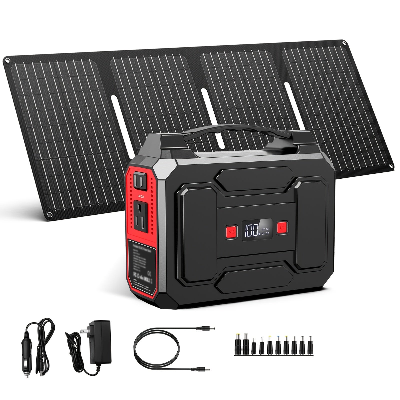 Portable Power Station 100W 300W Solar Generator AC Outlet USB QC3.0 Fast Charge DC Port LED Flashlight High Capacity Battery Pack for Camping Hiking CPAP Emergency Backup Power