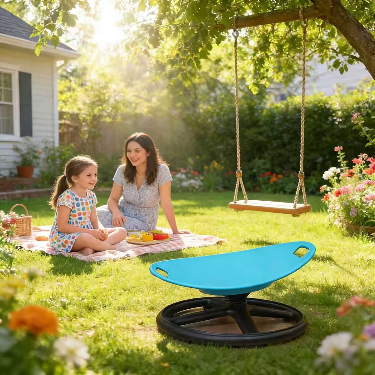 Spinning Sensory Chair for Kids with Autism & ADHD – Durable Plastic & Metal Indoor Outdoor Balance Coordination Vestibular Therapy Seat in Red & Blue for Children Sensory Play