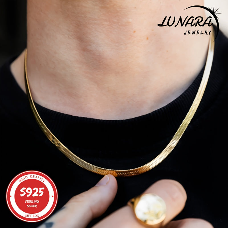 24K Gold Plated 3.5mm Herringbone Snake Chain Necklace – 925 Sterling Silver Flat Chain Lobster Clasp Gift Box Included for Women Men 18–24 Inch Layering Jewelry
