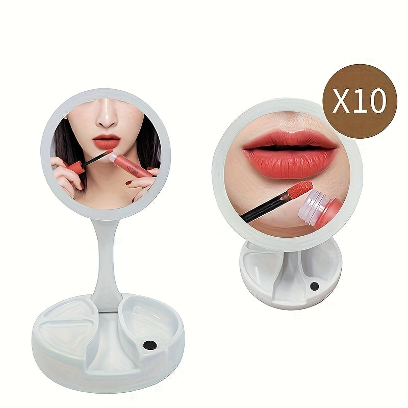LED Makeup Mirror 10X Magnification Double Sided – Bright Lighted Vanity Mirror USB & Battery Powered, Travel-Friendly for Bathroom, Bedroom & Dressing Table