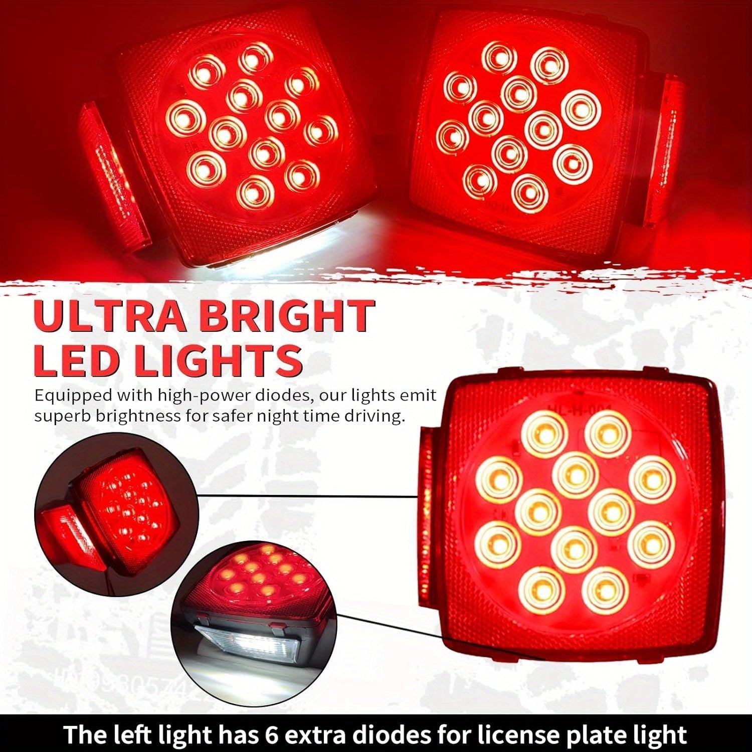 12V LED Trailer Lights Kit Stop Tail Turn Signal License Plate Light for Trailers Under 80 Inch Square LED Tail Lights for Boat Trailer Truck RV Camper Marine with Wiring Kit Options