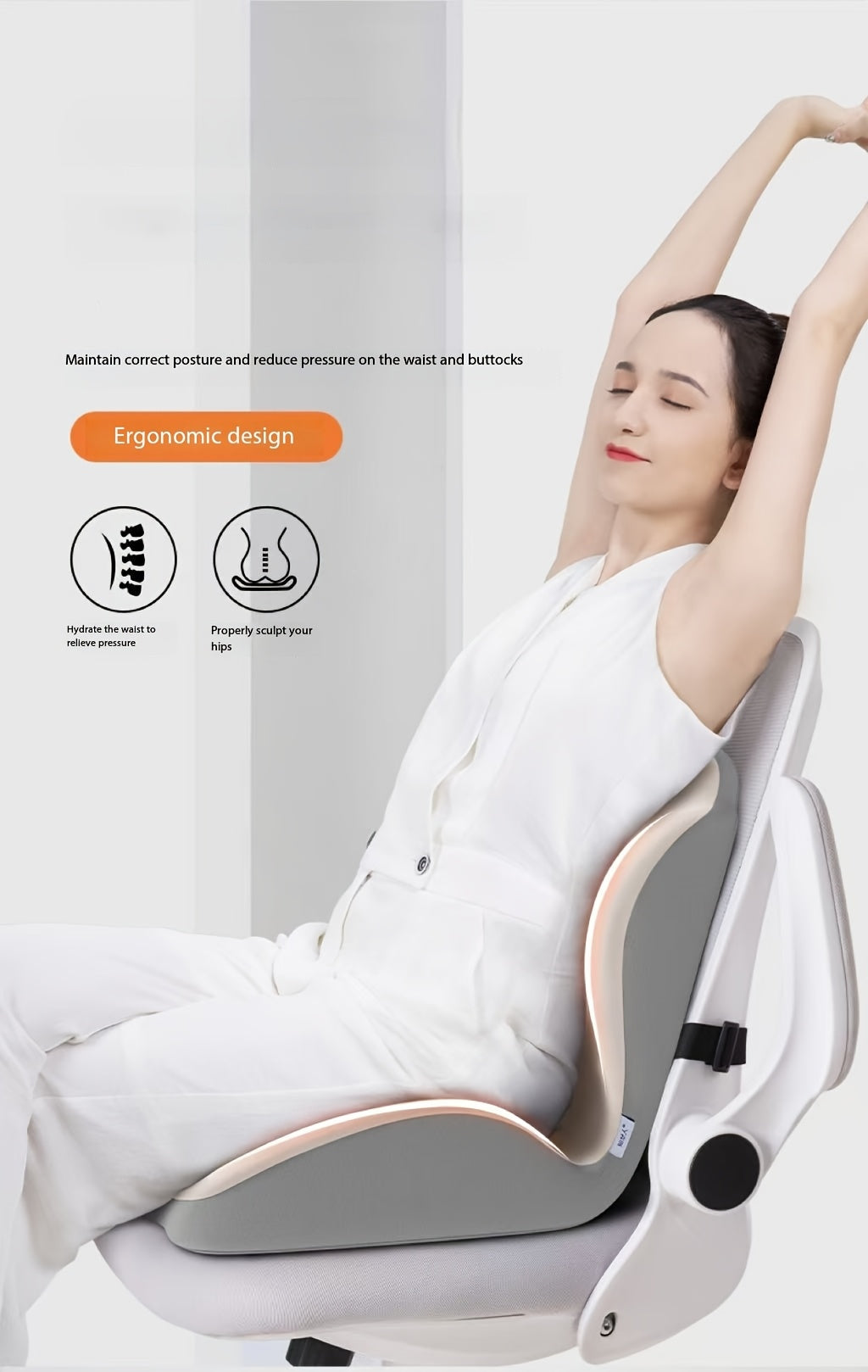 Memory Foam Seat Cushion with Ergonomic Raised Back & Hollow Breathable Design – Coccyx Tailbone Pain Relief Cushion for Office Chair, Car Seat, Wheelchair & Home, Non-Slip Buttock Cushion