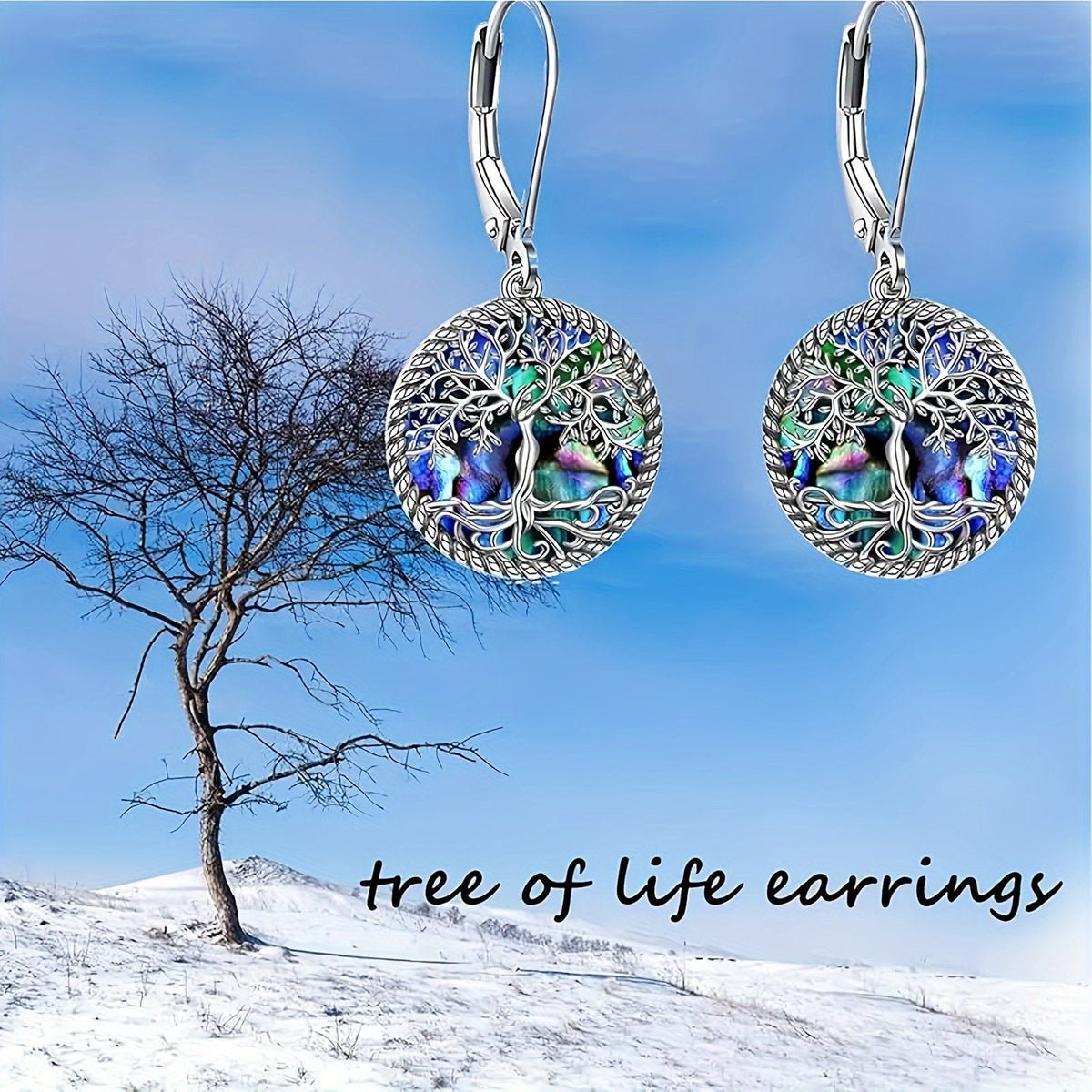 Tree of Life Abalone Shell Dangle Earrings 925 Sterling Silver – Boho Spiritual Iridescent Drop Earrings for Women, Hypoallergenic Nature Jewelry Perfect Birthday Mother's Day Gift for Her