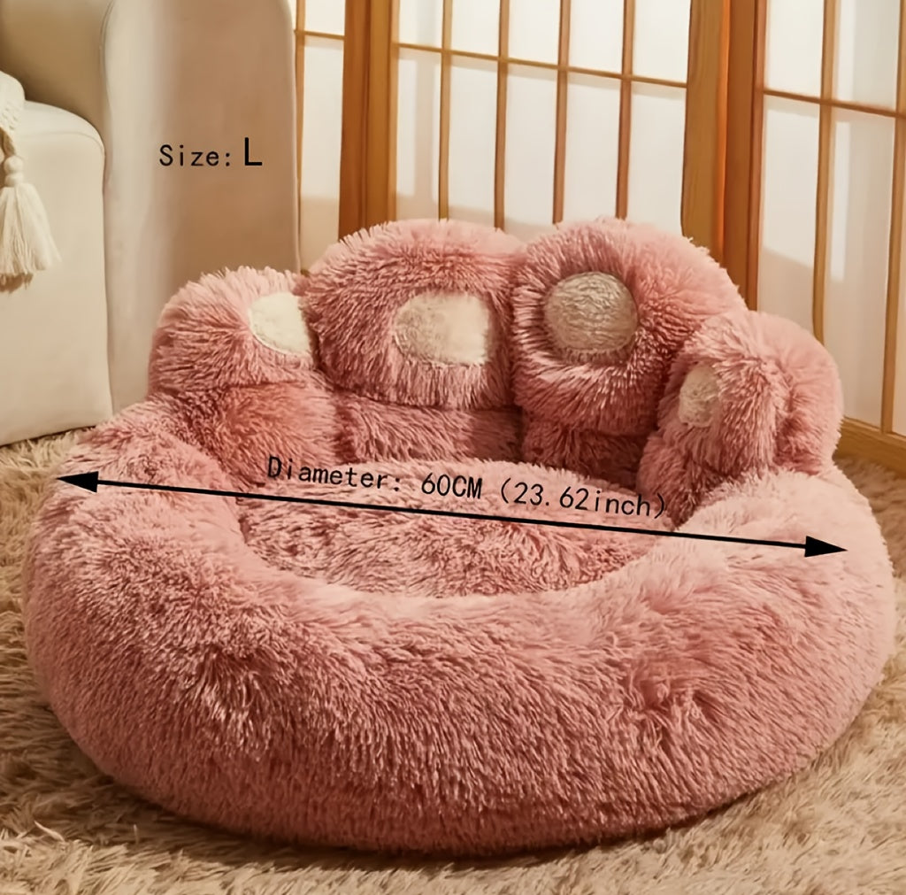 Bear Paw Plush Round Pet Bed for Dogs & Cats Soft Calming Non-Slip Cozy Puppy Bed – Small Medium Large, 20/24/28/36 Inch, Coffee Pink Gray