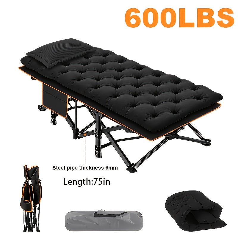 Velora Folding Camping Cot No Mattress for Adults – Double Layer Oxford Fabric, Heavy Duty 500/600/700 LBS, Portable Outdoor Bed with Carrying Case, Black & Gray
