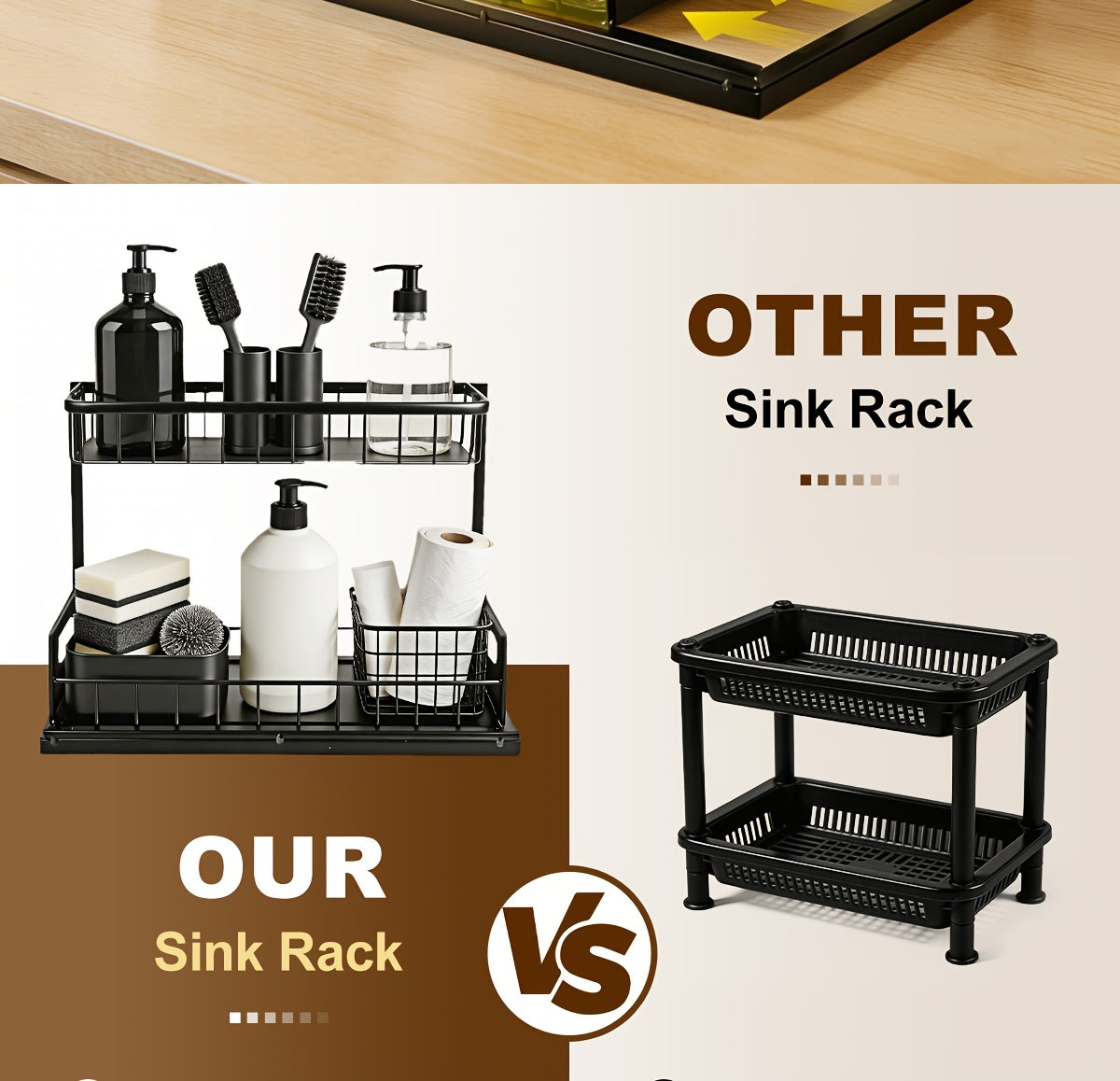 Pull Out Under Sink Organizer 2-Tier Slide-Out Cabinet Shelf, Kitchen Bathroom Utility Rack Storage Shelves, Sliding Cabinet Organizer for Under Sink Kitchen Bathroom Pantry – 1 or 2 Pack Options