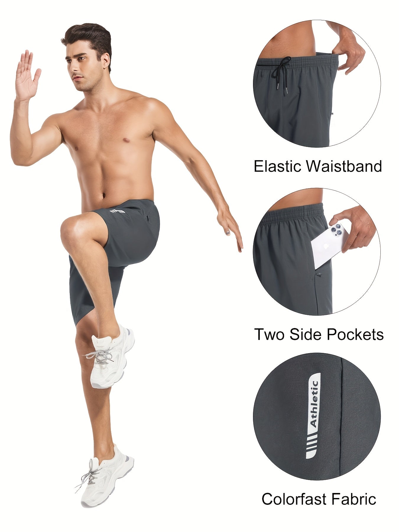 Men's Athletic Shorts 5-Pack Quick-Dry with Side Zip Pocket – 95% Polyester Stretch Waistband Gym Workout Basketball Running Hiking Activewear, Sizes S–XXL Mix Colors