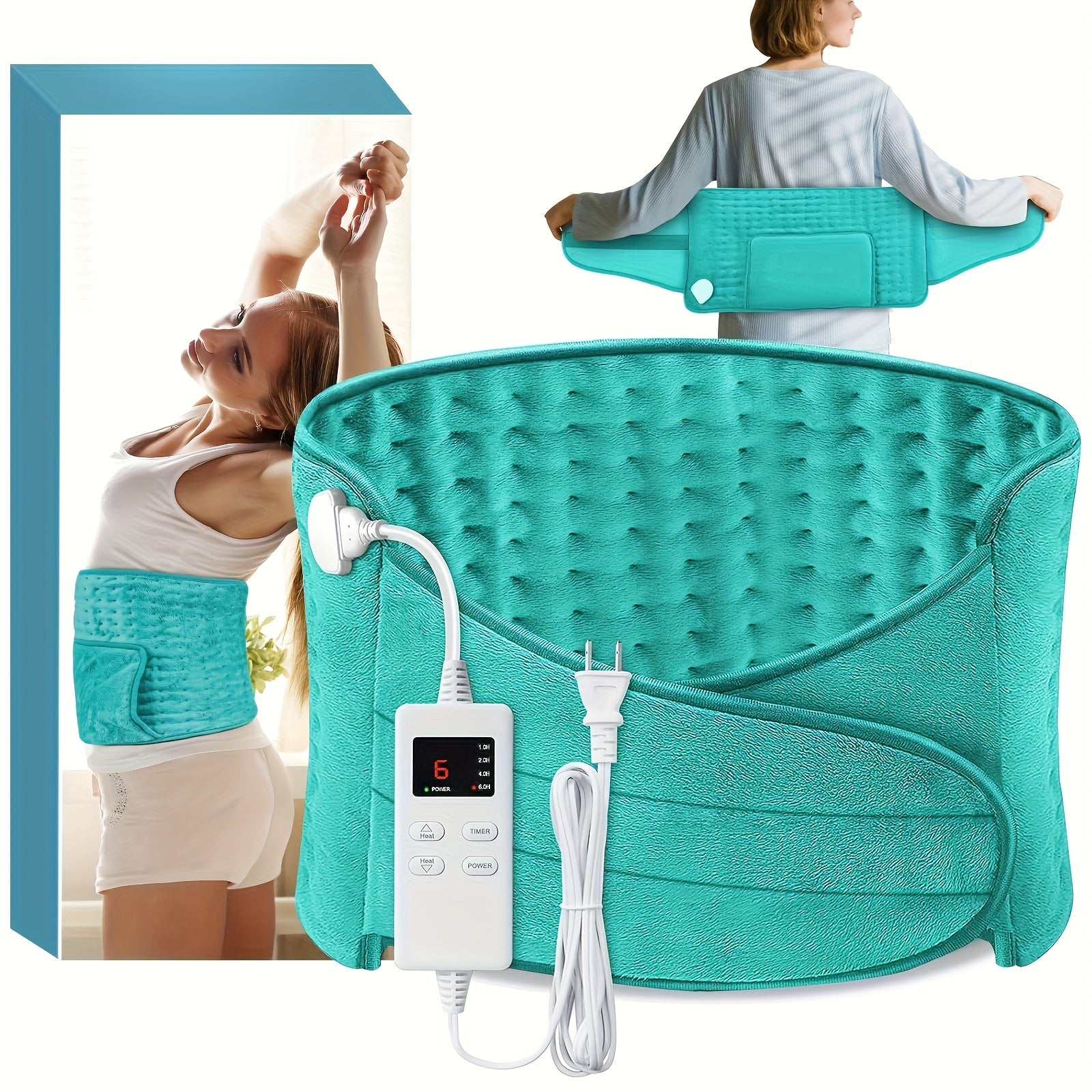 Electric Heating Belt for Back Pain Relief 12x24 Inch – 6 Heat Levels 104-149°F, 6-Hour Auto Shutoff, 4 Timers, Adjustable 24-45 Inch Waist, Washable Heated Waist Pad for Men and Women