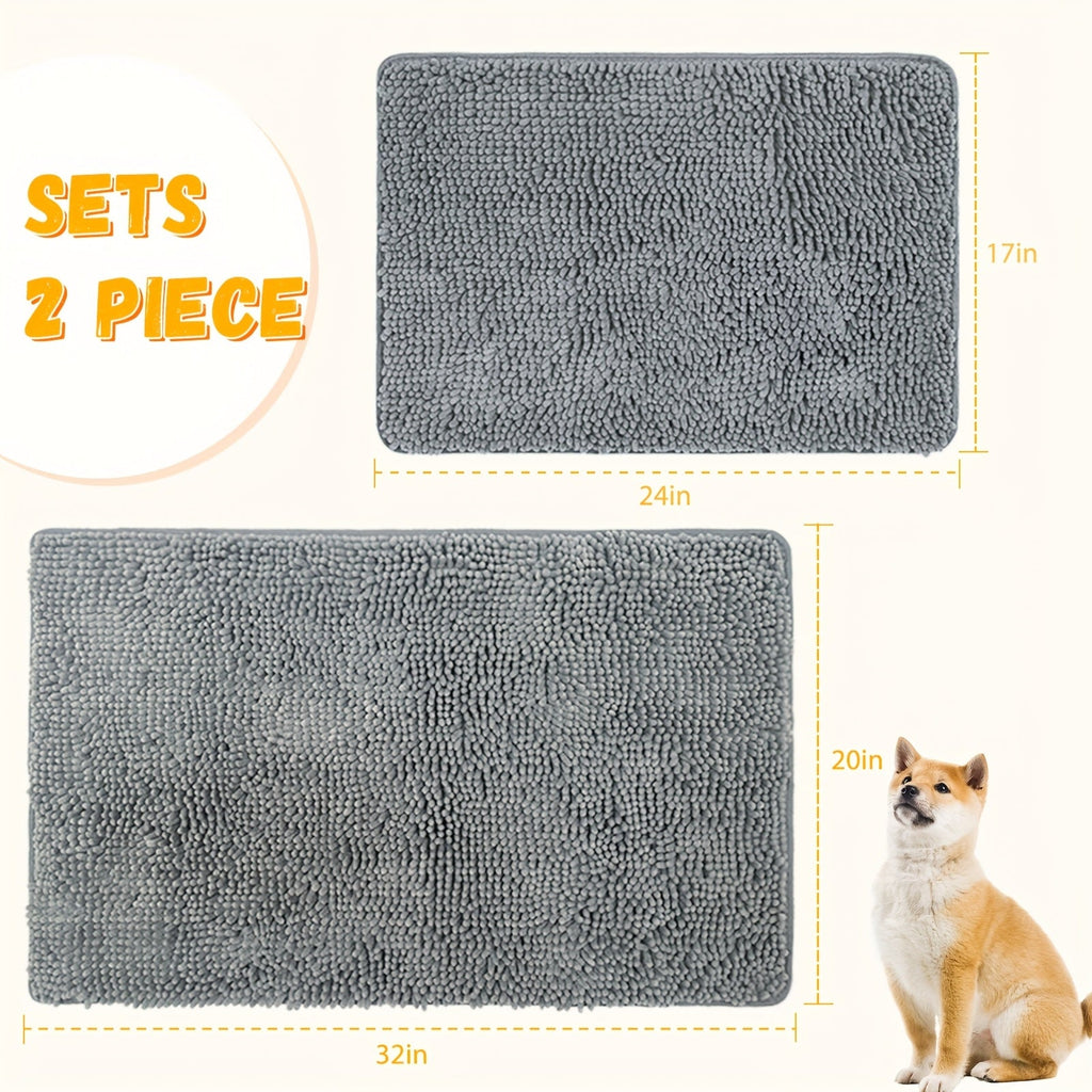Dog Door Mat for Muddy Paws 2-Pack Absorbent Non-Slip Washable Microfiber Mud Mat Quick Dry Entry Indoor Floor Mat 24x17 32x20 Inch 3 Colors Camel Green Grey Machine Washable