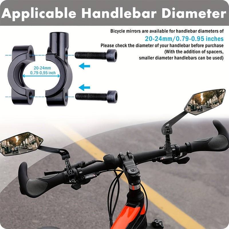 HD Foldable Bike Mirrors 2-Pack 360° Adjustable for Ebike Bicycle Motorcycle Scooter – Large Scratch-Resistant Handlebar Rearview Mirror, High-Speed Stable Durable ABS Easy Install