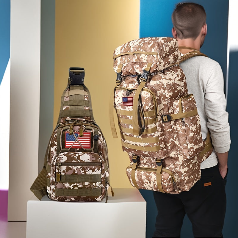 Tactical Backpack & Chest Pack 2-Piece Set - 80L 3-Day Assault Pack for Men, Polyester Molle Military Backpack for Hiking, Camping, Hunting, Travel & Outdoor Sports