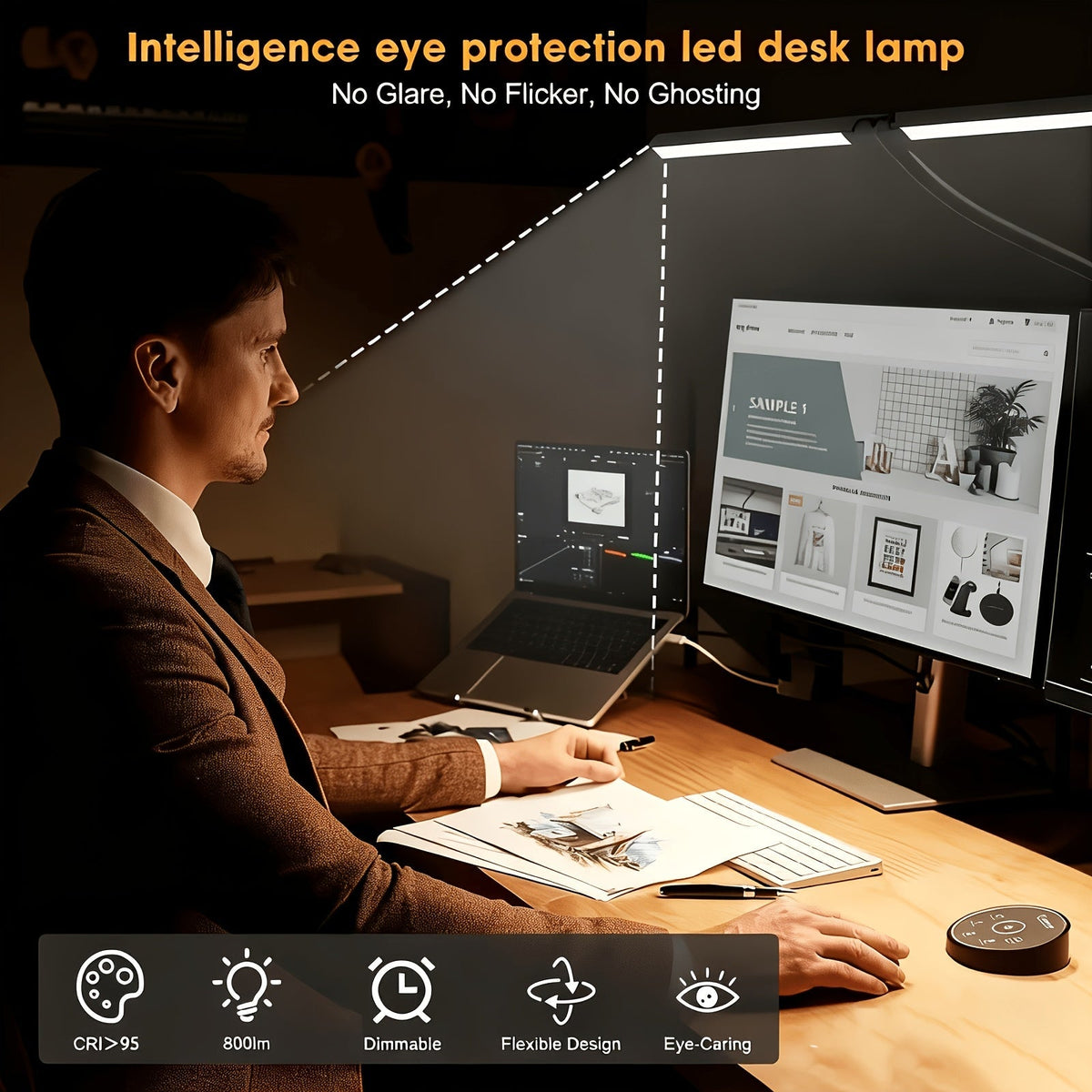 Metal Touch Control LED Desk Lamp – 360° Adjustable Gooseneck Foldable Double Head Anti-Glare USB Powered Eye-Caring Reading Light for Office, Study, Gaming & Home, Monitor Screen Lamp