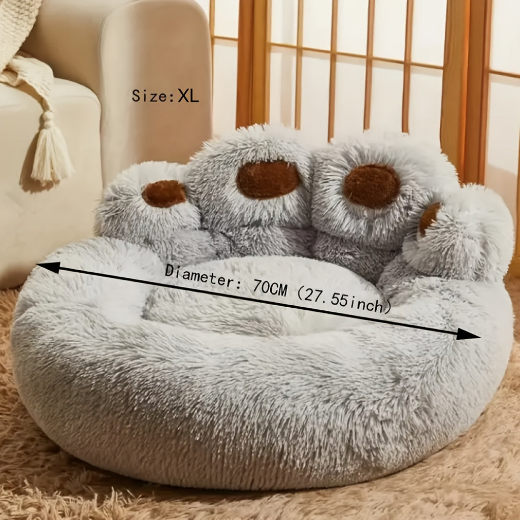 Bear Paw Plush Round Pet Bed for Dogs & Cats Soft Calming Non-Slip Cozy Puppy Bed – Small Medium Large, 20/24/28/36 Inch, Coffee Pink Gray