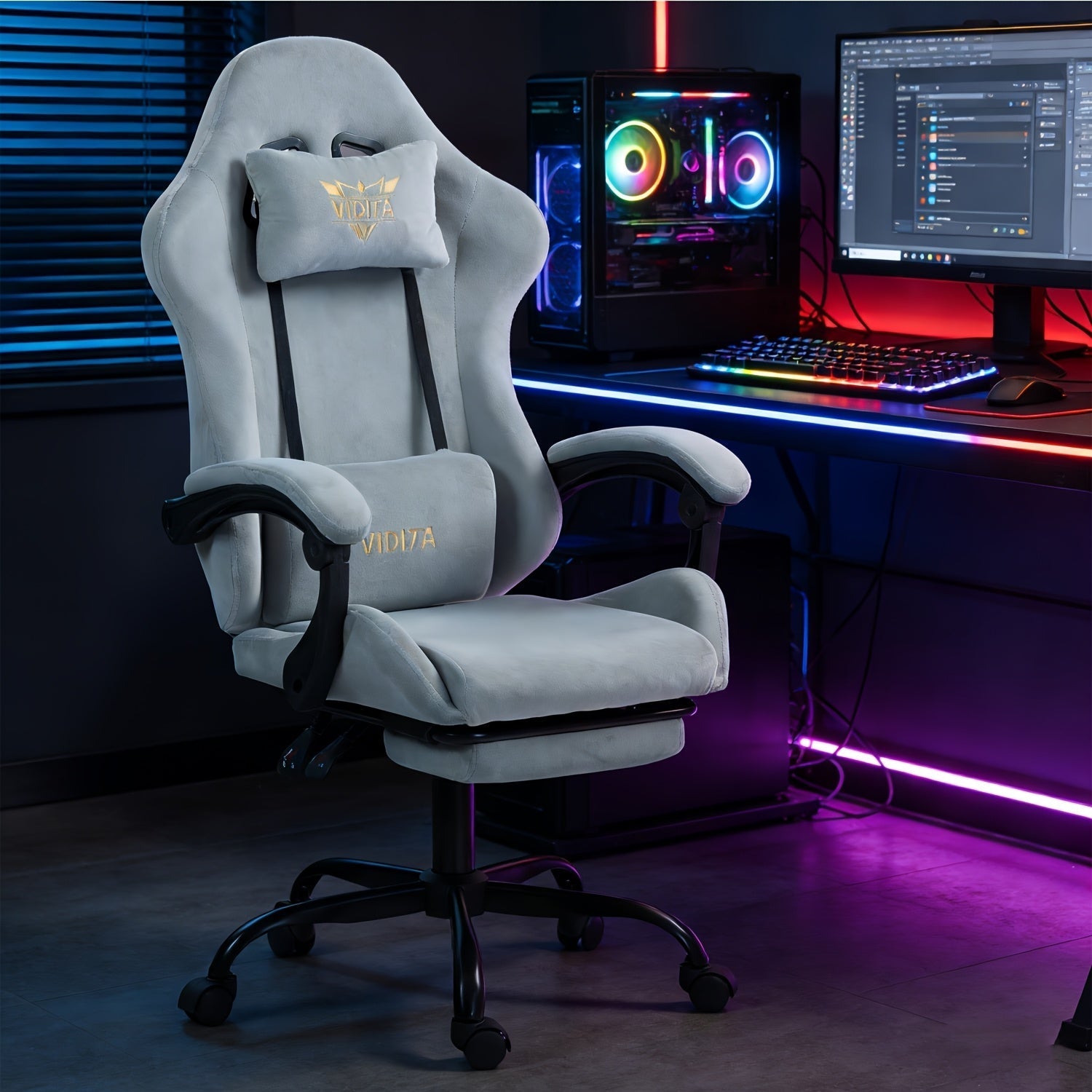 Ergonomic Gaming Chair Racing Style High Back Lumbar Support Five-Wheel Swivel Velvet PU Leather Adjustable Recliner Office Chair Adults Teens Multi-Color