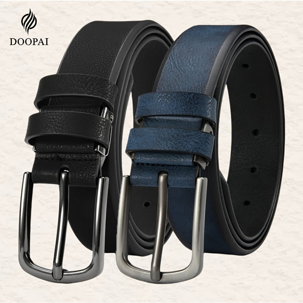 Genuine Cowhide Leather Belt for Men 2 Pack with Gift Box – Adjustable Pin Buckle Classic Vintage Jeans Belt Sizes 30–52 Inch, Perfect Father's Day Birthday Christmas Gift for Him
