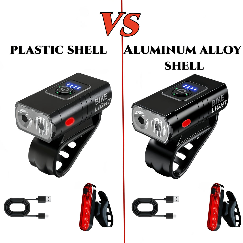USB Type-C Rechargeable Bike Light Set – Aluminum Alloy Front Light 6 Modes & Rear Light 4 Modes, High-Lumen LED Bicycle Lights for Night Riding Commuting Camping Safety