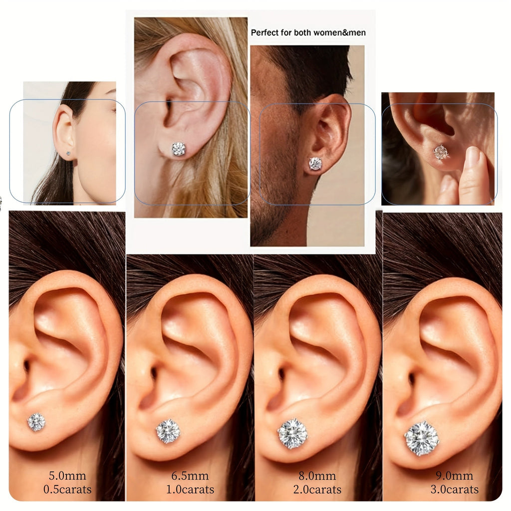 Lab Moissanite Stud Earrings D Color VVS1 Clarity – Brilliant Round Cut 18K Gold Plated 925 Sterling Silver, 1CT 2CT 4CT 6CT, Jewelry Box Included, Gift for Women Girls