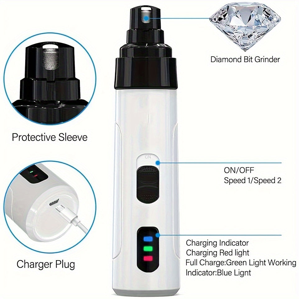 Electric Dog Nail Grinder Quiet Painless USB Rechargeable with LED Screen Multi-Speed Pet Grooming Tool for All Breeds