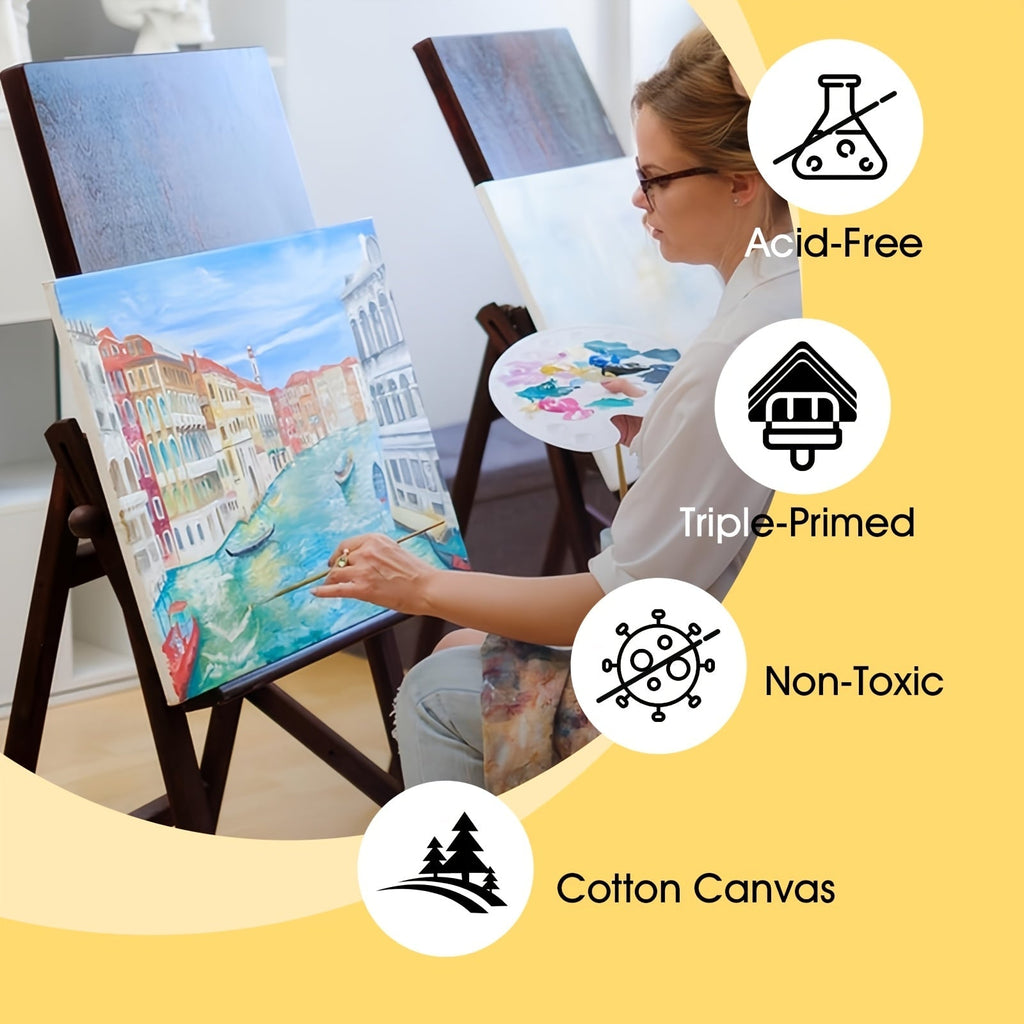 Stretched Canvas Multi-Pack 100% Cotton Primed White – Round Square Rectangular Sets 10 15 20 Pieces for Acrylic Oil Watercolor Painting Pouring Mixed Media Artist Boards Bulk Value Pack