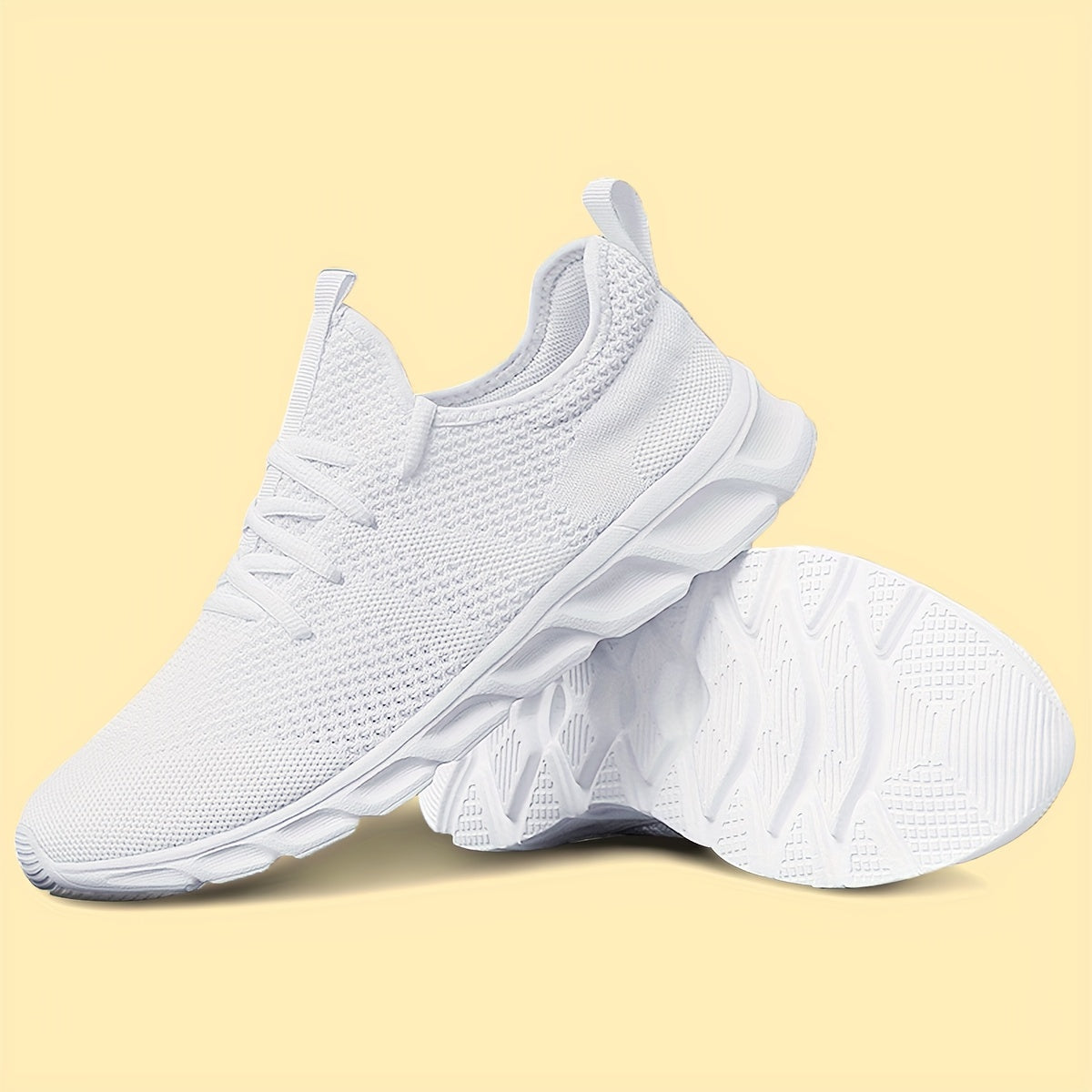 Men's Lightweight Knit Mesh Sneakers EVA Blade Sole Low-Top Lace-Up – Breathable Running Walking Gym Shoes in White Red Black All-Season US Sizes 6 to 13.5