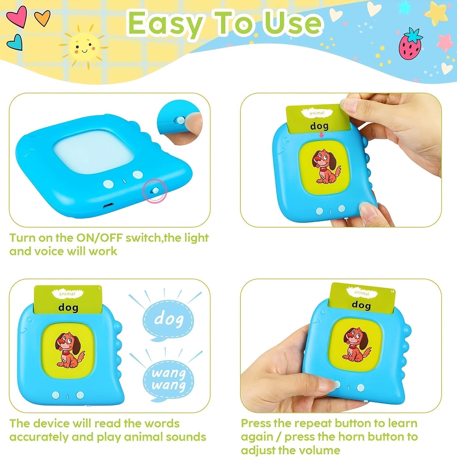 Talking Flash Cards for Preschoolers Ages 3-6 – 224 to 510 Words Language Learning Device, Speech Therapy Sensory Educational Toy for Autism, Boys & Girls, Blue Green Pink