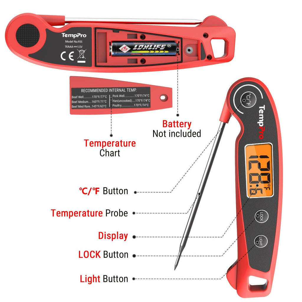 Instant Read Meat Thermometer with Motion Sensing Foldable Probe Digital Food Thermometer for Kitchen BBQ Grill Smoker Candy Oil Cooking -58°F to 572°F Fast 2-3 Second Response