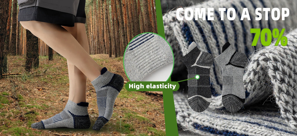 Merino Wool Hiking Socks 6 Pairs for Men & Women – Cushioned Ankle Compression Running Work Socks, Moisture-Wicking Breathable Low Cut No-Show Design, All-Season Blister-Free Comfort