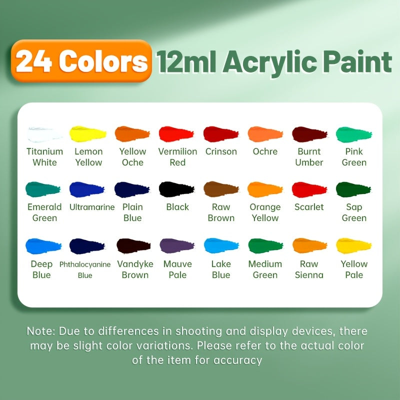 Acrylic Paint Set 12 18 24 or 36 Colors 0.41oz Tubes – Fade-Resistant Non-Toxic Fast-Drying Acrylic Paints for Canvas Wood Rock Fabric Ceramics Clothing and Wall Art – Beginner and Professional Artist Supplies