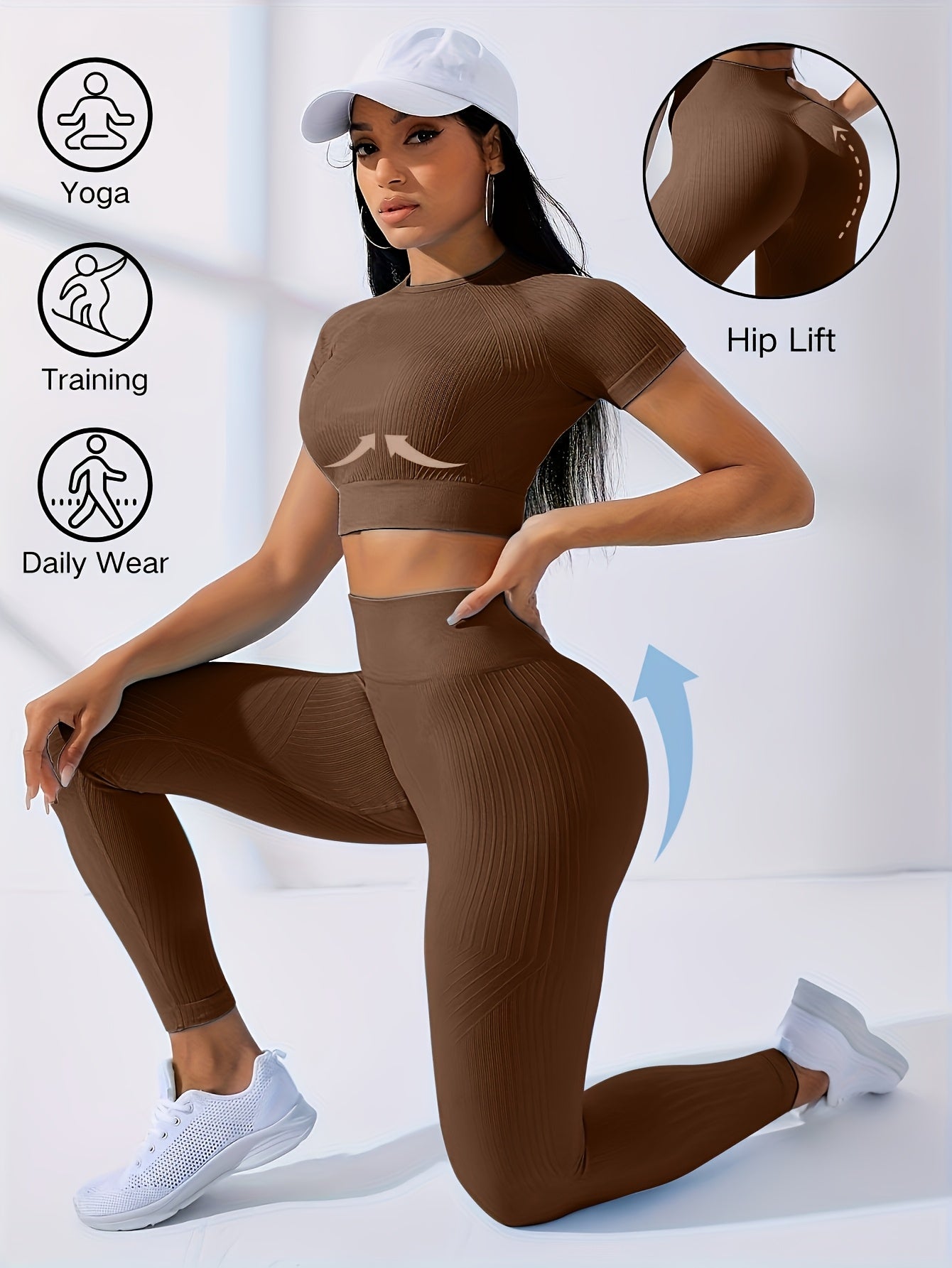 Women's 2-Piece Workout Set Yoga Crop Top & High Waist Leggings – Crew Neck Medium Stretch Solid Color All-Season Activewear for Gym Fitness Pilates Running 8 Colors XS-XL
