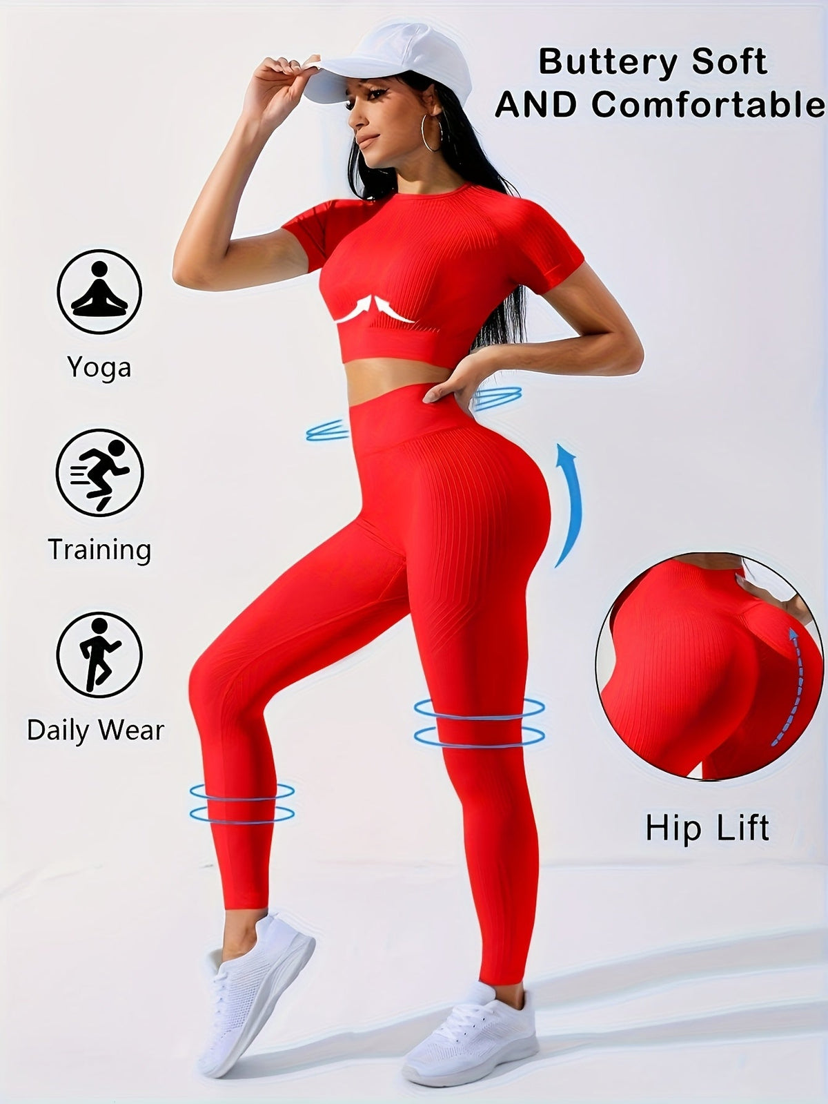 Women's 2-Piece Workout Set Yoga Crop Top & High Waist Leggings – Crew Neck Medium Stretch Solid Color All-Season Activewear for Gym Fitness Pilates Running 8 Colors XS-XL