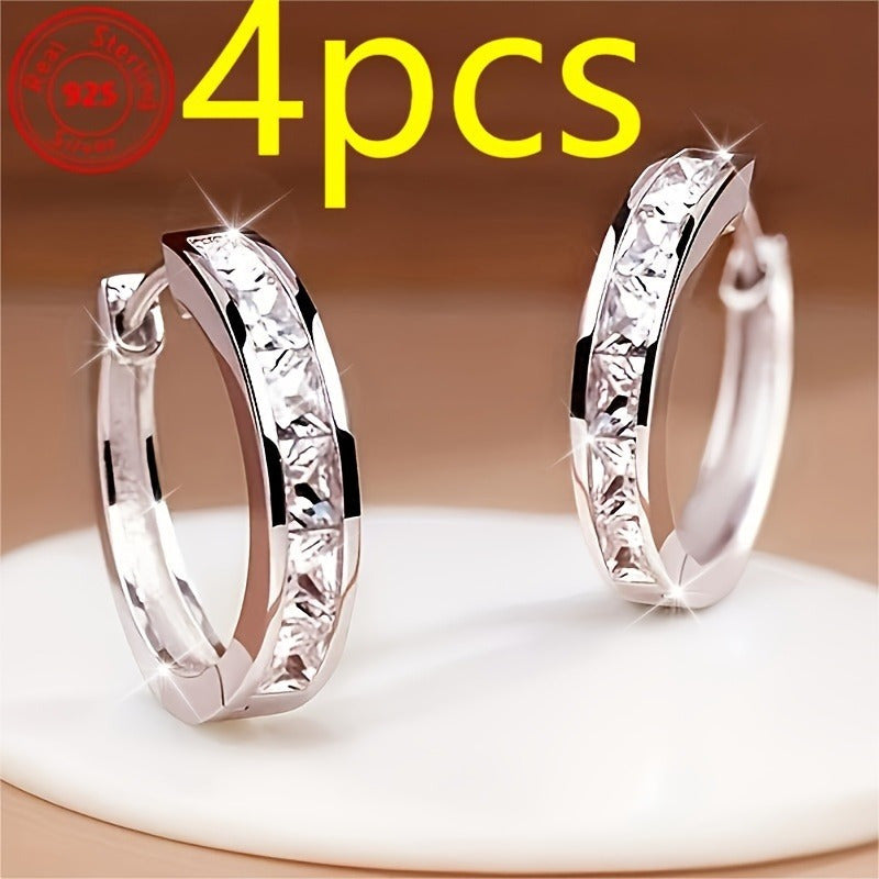 S925 Sterling Silver Zirconia Stud Earrings 2 Pairs Set for Women – Hypoallergenic Ultra Lightweight 3.2g Boho Minimalist CZ Shining Earrings Daily Wear Date Party Valentine's Day Gift