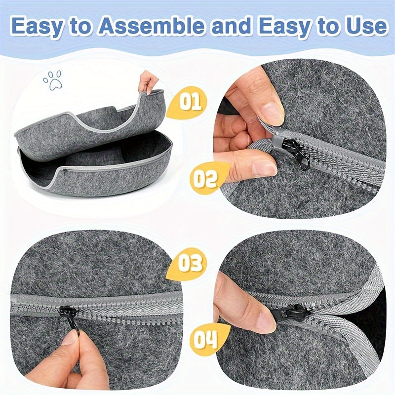 Cat Tunnel Bed with Donut Hole Indoor Hiding Place - All-Season Collapsible Soft Plush Cat Cave Bed for Indoor Cats, Dark Gray & Light Gray, 20 & 24 Inch, Perfect Cat Gift