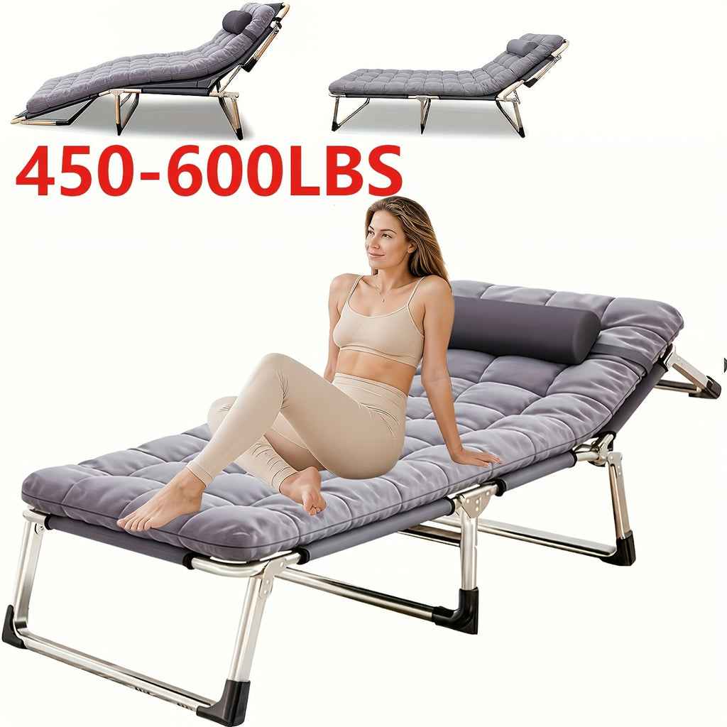 Heavy Duty Folding Camping Bed with Flip-Up Mattress Included 450-600 lbs 70-75 Inch Portable Guest Bed for Adults Teenagers Travel Garden Balcony Outdoor